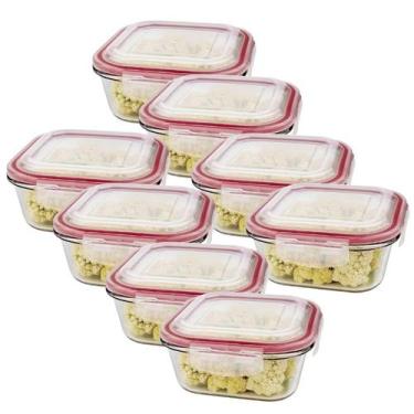 Imagem de Kit 12 Potes De Vidro Hermético Quadrado Tampa Lock Marmita Mantimento