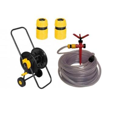 Imagem de Suporte Enrolador c/Rodas + Mangueira 20m Vonder + Irrigador