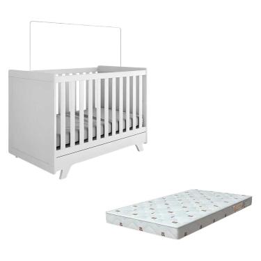 Imagem de Kit Berço Retrô Peroba Branco E Colchão Orthoflex Infantil