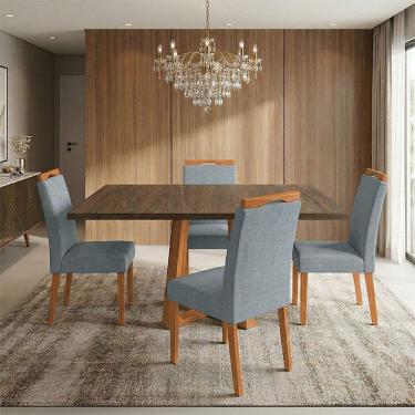 Imagem de Mesa Jantar Isabela 1,2m Freijó Pés Cerejeira 4 Cadeiras Heloísa Almofadada - Cinza Linho