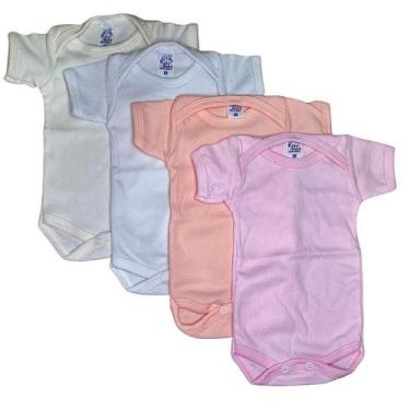 Imagem de Kit com 4 peças body canelado em algodão - manga curta para bebê - XOD