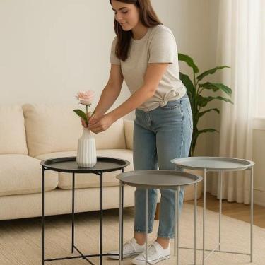 Imagem de Mesa Redonda com Suporte para Prateleira para Decoração de Casa Planta