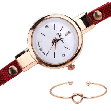 Imagem de Relógio Feminino Dourado Strass Kit Com Pulseira Bracelete - PENDULARI