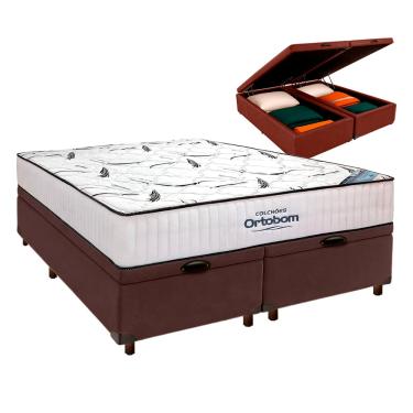 Imagem de Box Bau Blindado Marrom e Colchão Queen High Foam Ortobom