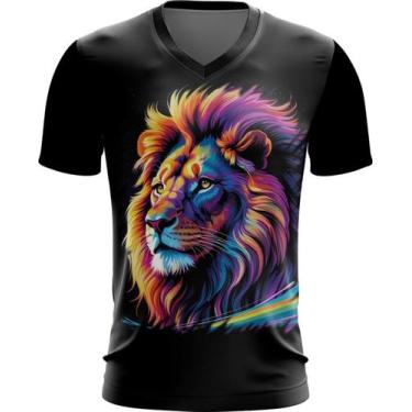 Imagem de Camiseta Gola V Leão Rei Ondas Magnéticas Vibrante 1 - Kasubeck Store®