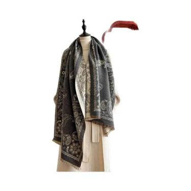 Imagem de Cachecol Feminino De Luxo Para Inverno Em Caxemira, Quente, Com Estamp
