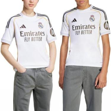 Imagem de Camisa Real Madrid Infantil Home 25/26 s/n Torcedor Adidas, Branco, 9/