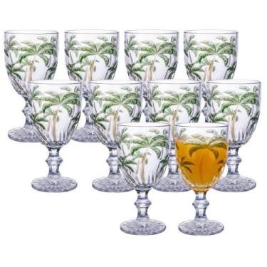 Imagem de Jogo 10 Taça De Coqueiro Palm Tree Vidro Transparente Com Desenho Palm