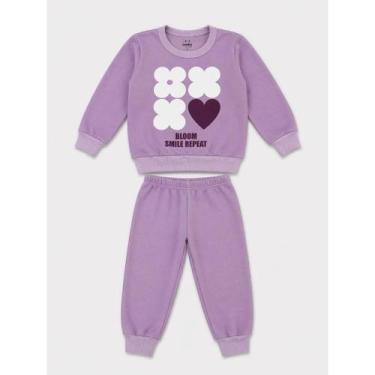 Imagem de Conjunto Infantil Moletom Peluciado Menina Inverno - NoBrand, Flores, 