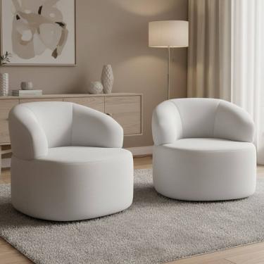Imagem de Kit 02 Poltronas Giratória Orgânica Para Sala de Estar Living Helena L02 Facto Branco -...