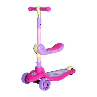 Imagem de Patinete Infantil Rosa com Assento 2 em 1 Guidão Ajustável - UNITOYS