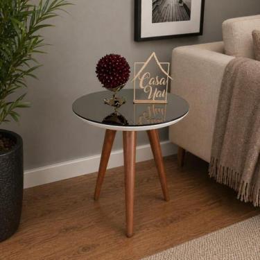 Imagem de Mesa Lateral Redonda Sala Com Espelho Bronze 50x40cm Paris - CASA UAI,