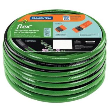 Imagem de Mangueira de Jardim Flex Tramontina PVC 10m Reforçada Verde Faixa Pret