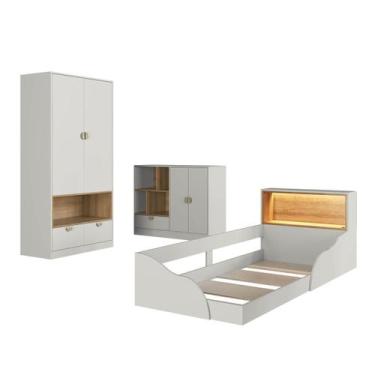Imagem de Quarto Infantil com Cama de Solteiro Montessoriana Cômoda e Guarda Rou