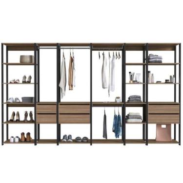 Imagem de Guarda Roupa Closet 6 Módulos 320x45x183cm Preto e Montana com Gavetas