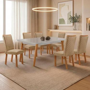 Imagem de Mesa de Jantar Copper 180cm Madeira Tampo Vidro Canto Copo com 6 Cadei