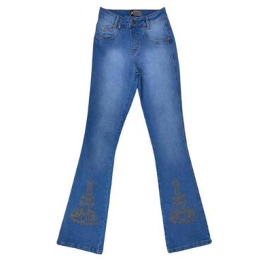 Imagem de Calça Feminina Original Rodeio Country Jeans Delavê Flare Bordada Ref.