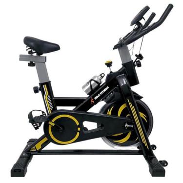 Imagem de Bicicleta Spinning Ergométrica 13 Kg Preta e Amarela Roda de Inercia a