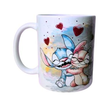 Imagem de Caneca Café Porcelana Personalizada Casal Stitch 325ml  Artesanal - Ge