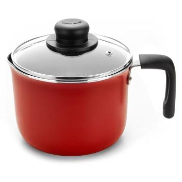 Imagem de Leiteira Gourmet Alumínio 14cm com Tampa de Vidro Temperado 1,6L Vermelho Multiflon
