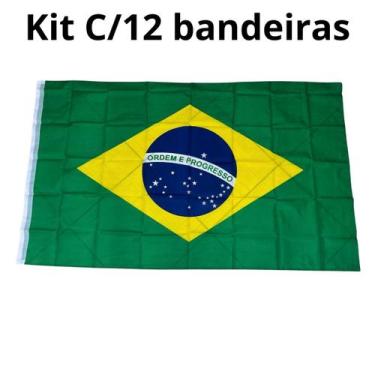 Imagem de Kit C/12 Bandeiras Brasil 150x200 Copa Mundo Tecido Futebol - sm decor