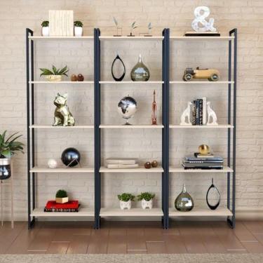 Imagem de Kit 3 Estantes para Livros Industrial Aço 5 Prateleiras 187CMX180CM Ac