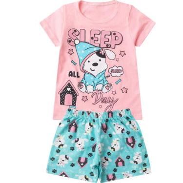 Imagem de Pijama Verão Menina Brilha no Escuro Kappes Rosa, 4, Rosa