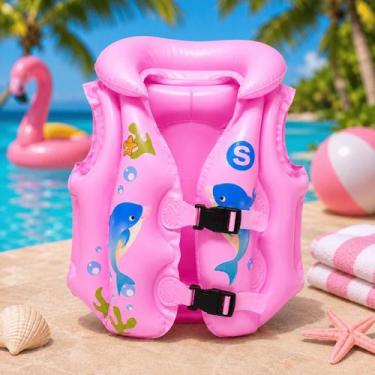 Imagem de Boia Colete Infantil Rosa Inflável Com Fecho Ajustável PVC Piscina Pra