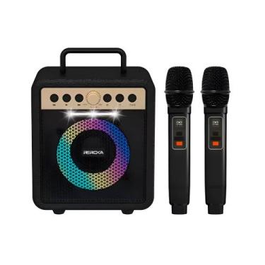 Imagem de Caixa de Som 2 Microfones Karaokê Bluetooth Portátil Modelo:Preto - Sh