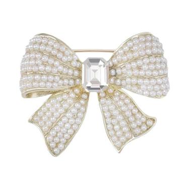 Imagem de Broche De Laço Com Pérolas E Strass Para Mulheres, Acessório De Joalhe