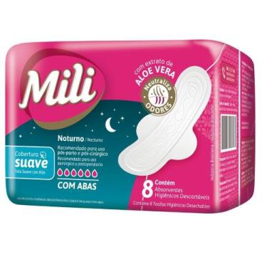 Imagem de Absorvente Noturno Mili com Abas para Fluxo Intenso - 8 Unidades