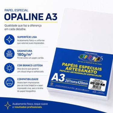 Imagem de Papel Offset Opaline A3 180g Branco Liso para Jato de Tinta e Laser Pa