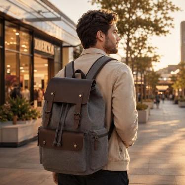 Imagem de Mochila Masculina de Lona Retrô Notebook Estudante Escola Viagem Traba