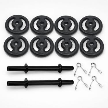 Imagem de Kit de Barras e Anilhas 2 Barras Ocas 40cm com Presilha Espiral + 8 Anilhas Pintadas 3kg Inox Iniciativa Fitness