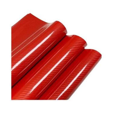 Imagem de Filme Vinílico De Fibra De Carbono 7D Preto E Vermelho De Alto Brilho,