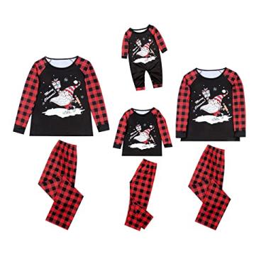 Imagem de Conjunto de 2 peças de pijamas natalinos para a família com estampa de Papai Noel, calça xadrez, roupa de dormir, lembrancinha de Natal (crianças, 7 anos)