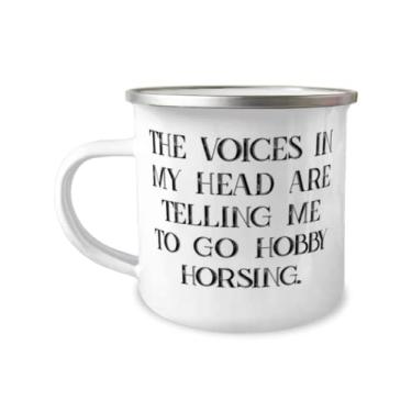 Imagem de Lindo hobby Horsing Gifts, The Voices in My Head are Telling Me to Go Hobby Horsing, Caneca de acampamento barata de 355 ml para amigos