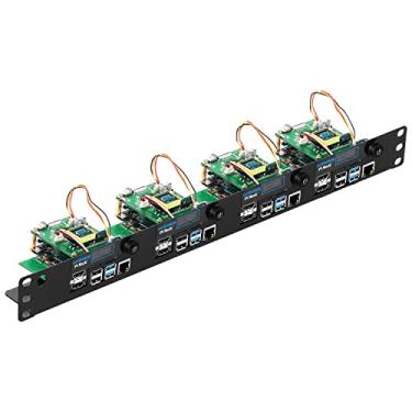 Imagem de UCTRONICS Melhor rack com funcionalidade PoE para Raspberry Pi 4, montagem em rack 1U de 19 polegadas com PoE HAT, todos os IO de um lado, tela OLED, interruptor de alimentação e ventilador de refrigeração