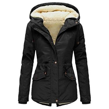 Imagem de Casaco grosso de inverno feminino jaqueta de manga comprida parkas moletom roupas femininas, Bk, XXG