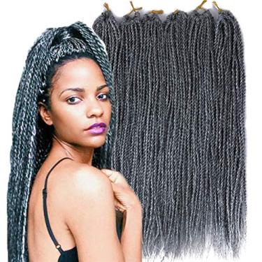Imagem de Cabelo palácio 6 unidades/lote tranças de cabelo de crochê entrelaçado senegalês pequeno fácil de torcer crochê trançado 2S tranças senegalesas 35,56 cm 45,72 cm 60,96 cm 30 fios de cabelo para mulheres negras cor (60,96 cm, cinza)