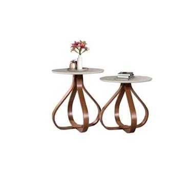 Imagem de Kit 2 Mesa canto lateral decorativa sala redonda luxo cebola cor: Bege