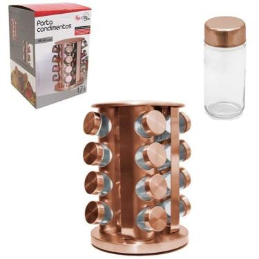 Imagem de Porta Condimento Vidro Inox Giratório Rose Gold 17 Peças