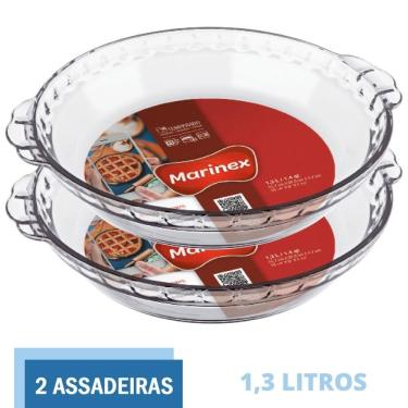 Imagem de 2 Travessas de Vidro Forma Filetada 1,3L Doces Torta Marinex