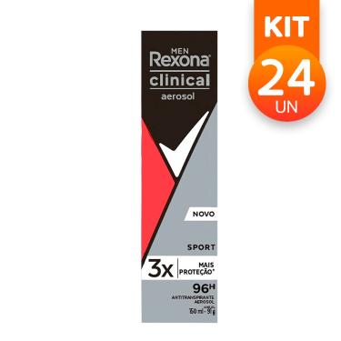 Imagem de Desodorante Aerosol Rexona Clinical Sport 96H Antitranspirante Previne Odores 150ml (Kit com 24)