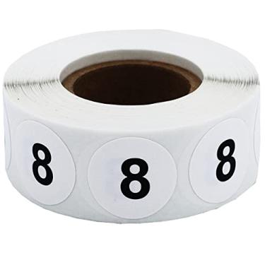 Imagem de Adesivos brancos com pontos pretos número 8, redondos de 9,5 cm, 500 etiquetas em rolo para organização e inventário - Acabamento semibrilhante - Feito nos EUA