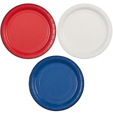 Imagem de Conjunto de pratos de papel Party Dimensions de 17,78 cm: vermelho, branco e azul – Total de 72 pratos
