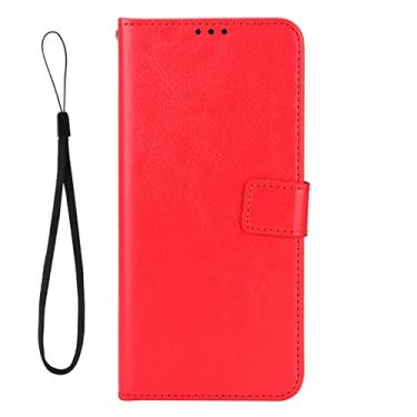 Imagem de zhouye Capa carteira para Sony Xperia 10 IV, capa de couro flip magnética com suporte para cartão de identificação visualização suporte para livro pulseira à prova de choque TPU capa interna de telefone (cor: vermelho)