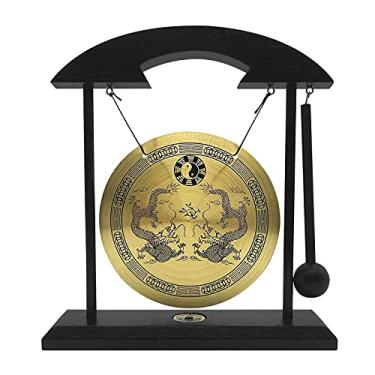 Imagem de Qudai Mini mesa de gongo para mesa de gongo Instrumentos de percussão de carrilhão de vento com malho para a decoração da casa. Presente de inauguração - Dragão com símbolos Taiji Dragão duplo S