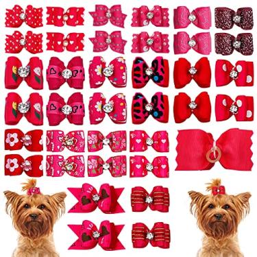 Imagem de PET SHOW Laços de cabelo para cães pequenos com laços de cabelo para cães com faixas de borracha para cuidados com os filhotes de cachorro com acessórios rosa rosa pacote com 20