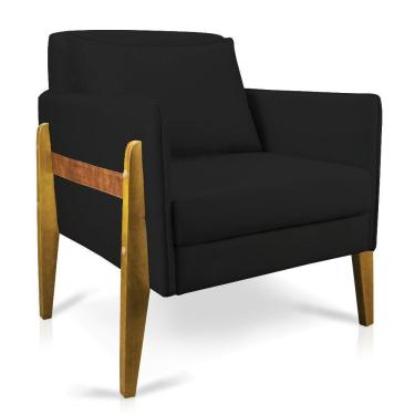 Imagem de Poltrona Lana Suede Base De Madeira - D`Rossi Preto